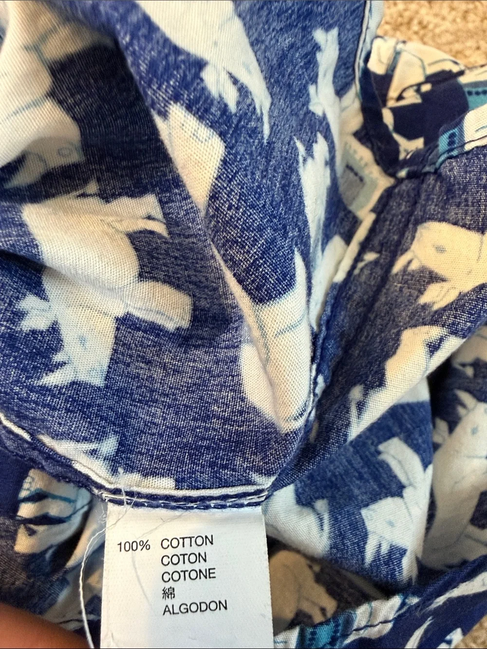 Baby GAP Navy Woven Cotton Button-Down Shirt with White Rhino Print Size 3